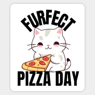 A Cat Enjoying a Furfect Pizza Day Sticker